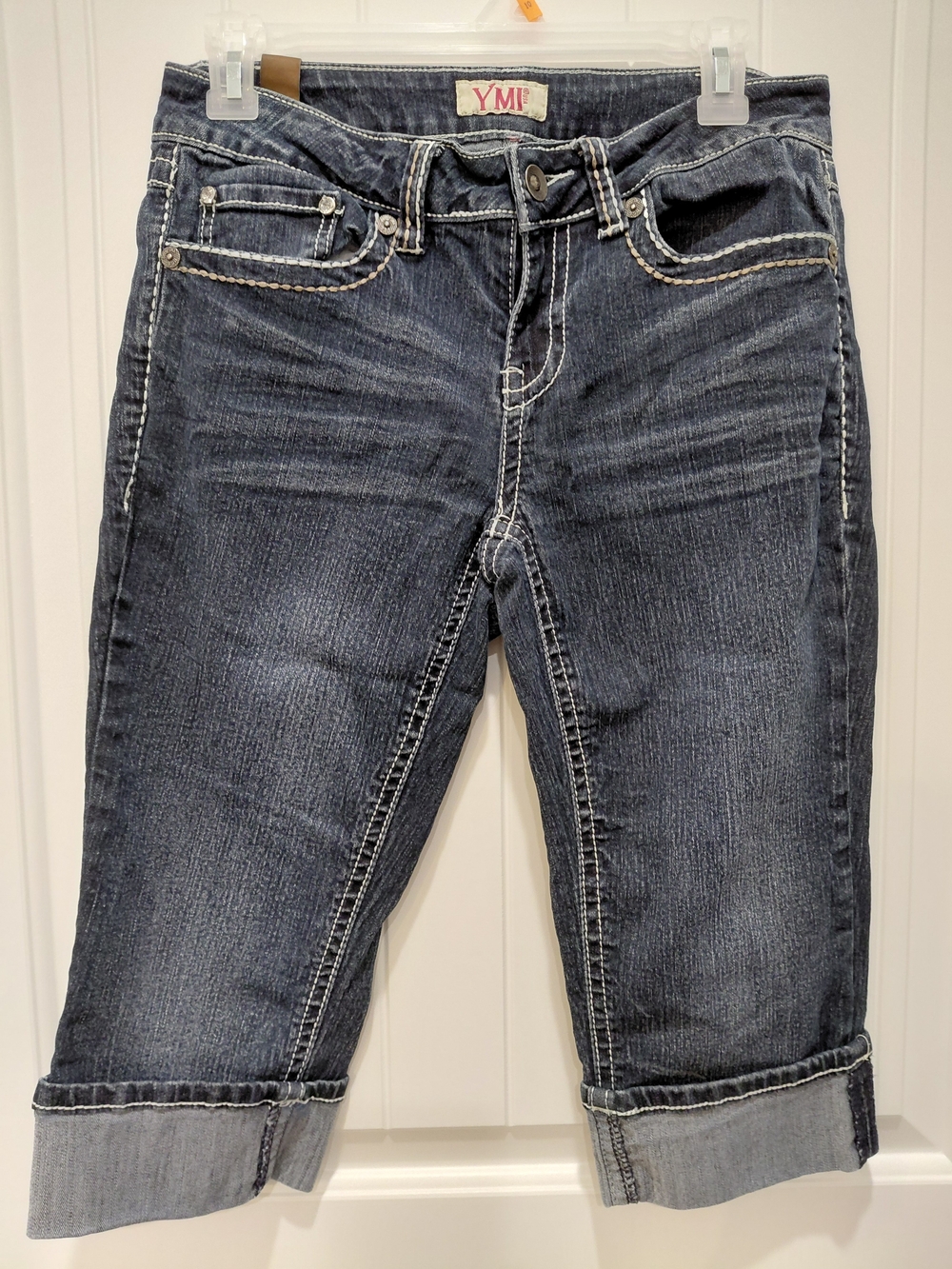 YMI Dark Blue Cropped Capri Jeans with Contrast Stitching